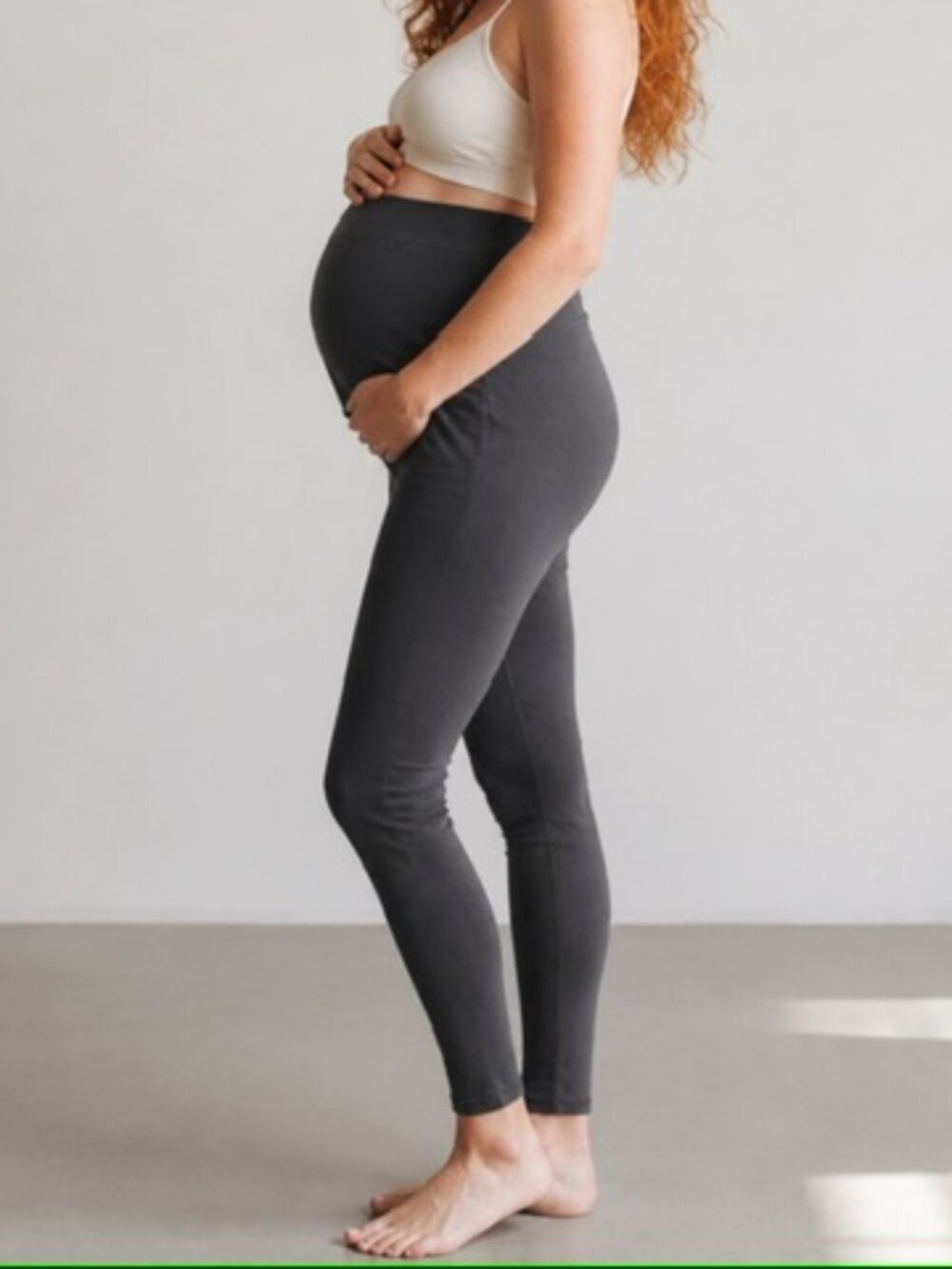 Thrill Maternity Dark Gray Fleece Lined Leggings One Size Stretch High Waist OS